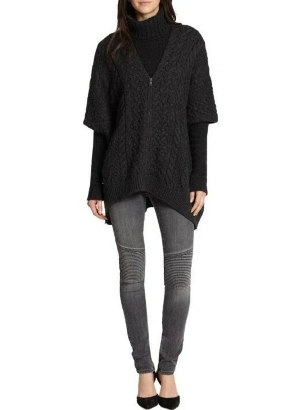 Charcoal Vince Yak Wool Cable Knit Poncho Zip Front Sweater Cape Size Small